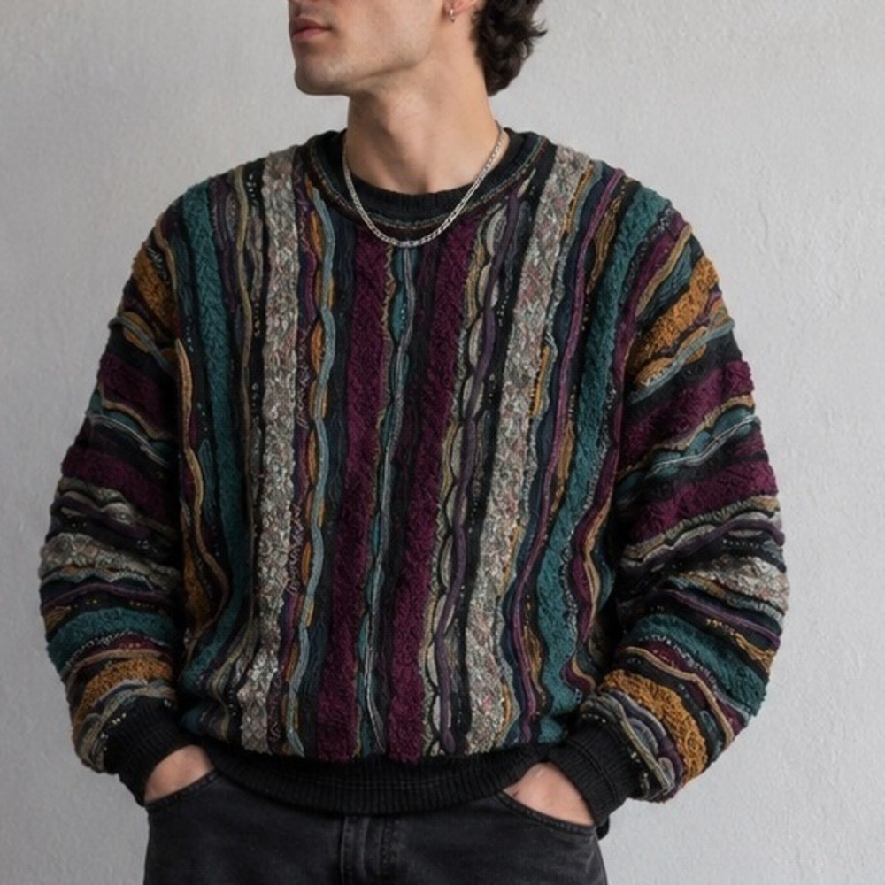 Florence Tricot Large Sweater 3D Textured Knit Multi-Color Retro 90s Coogi-Style